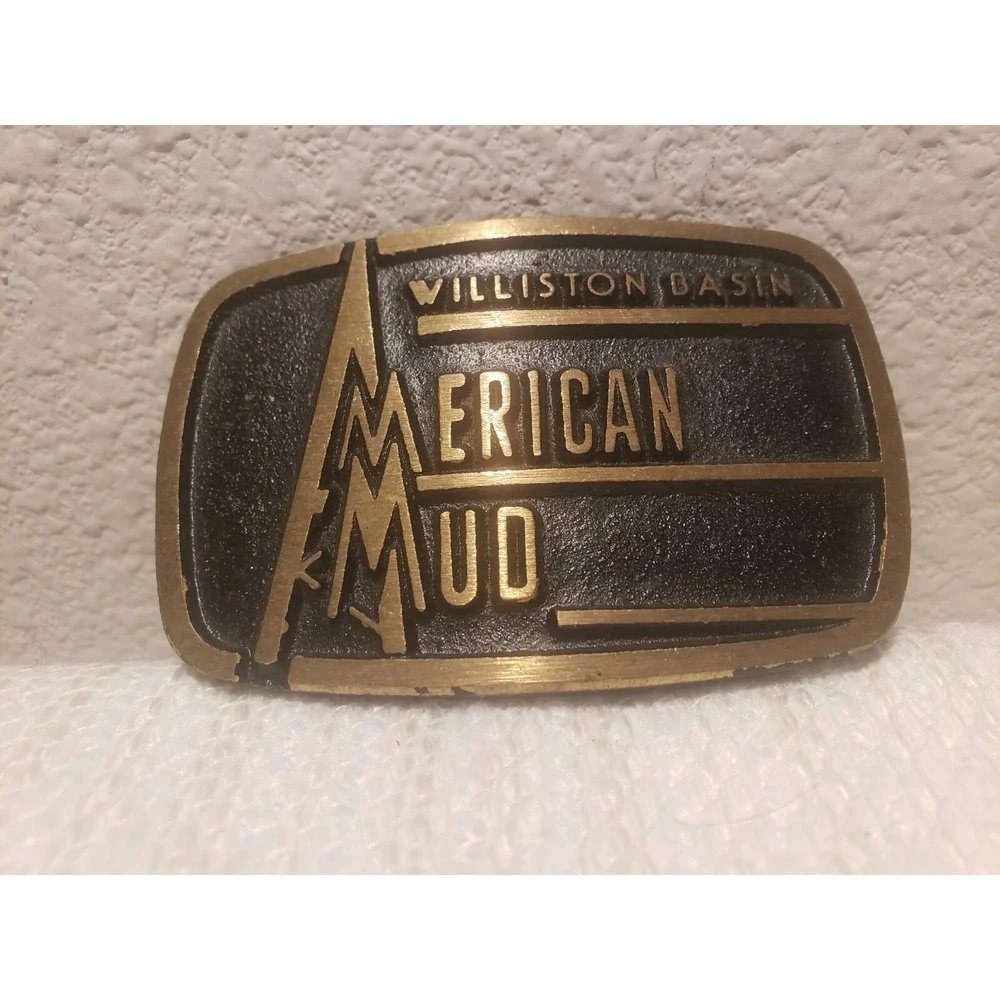 American Mud ‎ Williston Basin Advertising Oil Field Belt Buckle Brass
